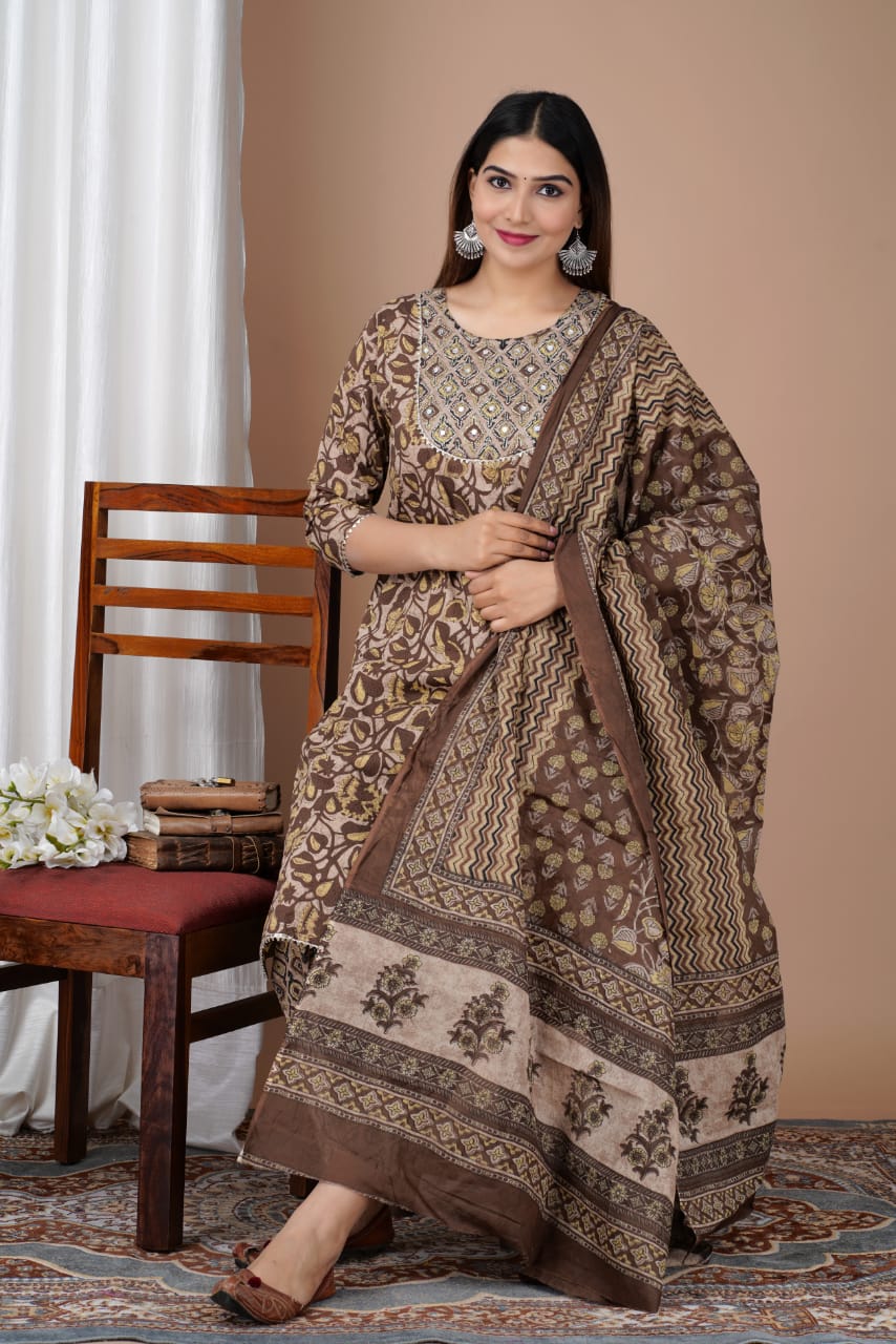 Coffee Straight Kurti With Pant