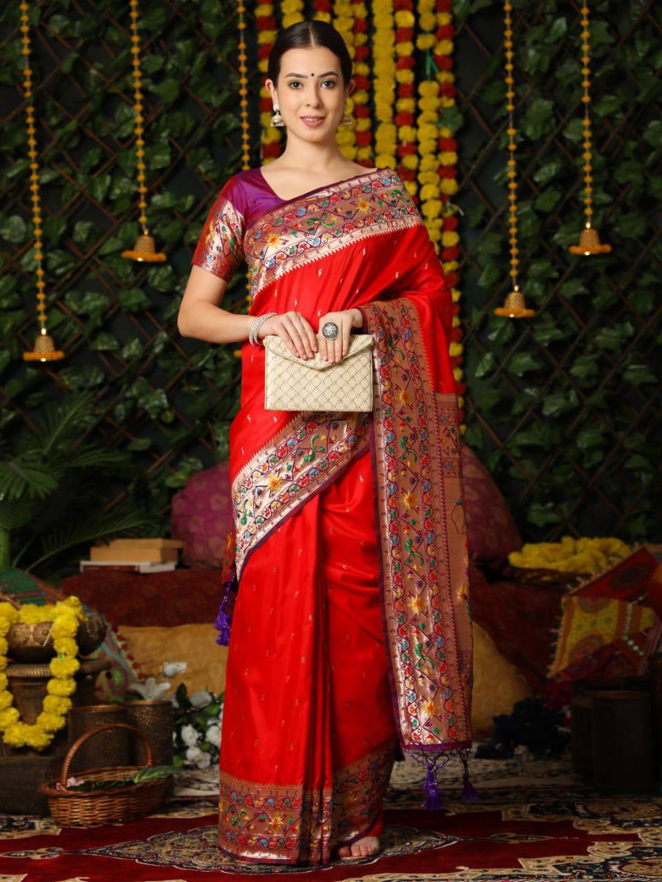 Red Banarasi Soft Silk Paithani Saree
