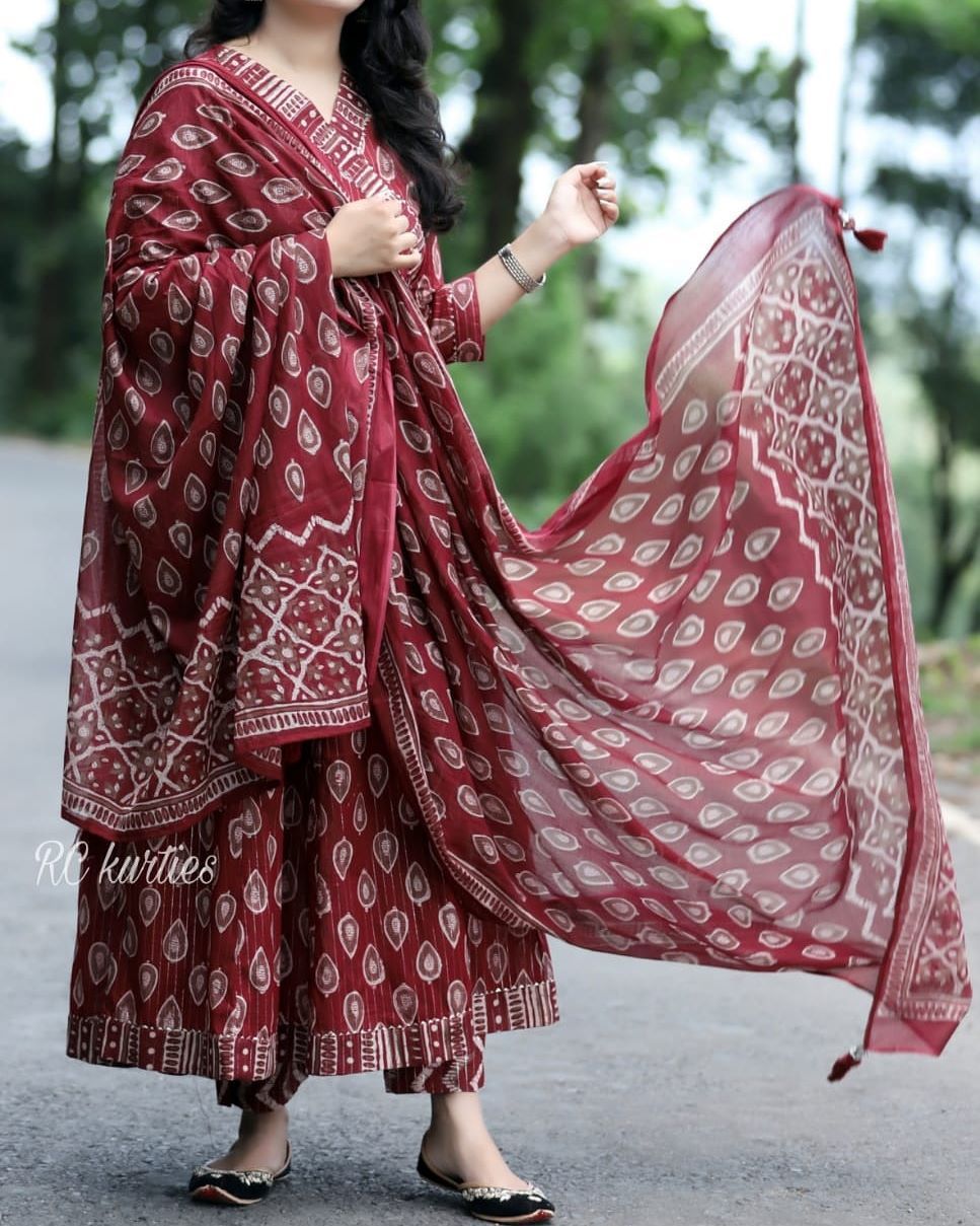 New Jaipuri Cotton  Pair With Colour Matching  Dupatta