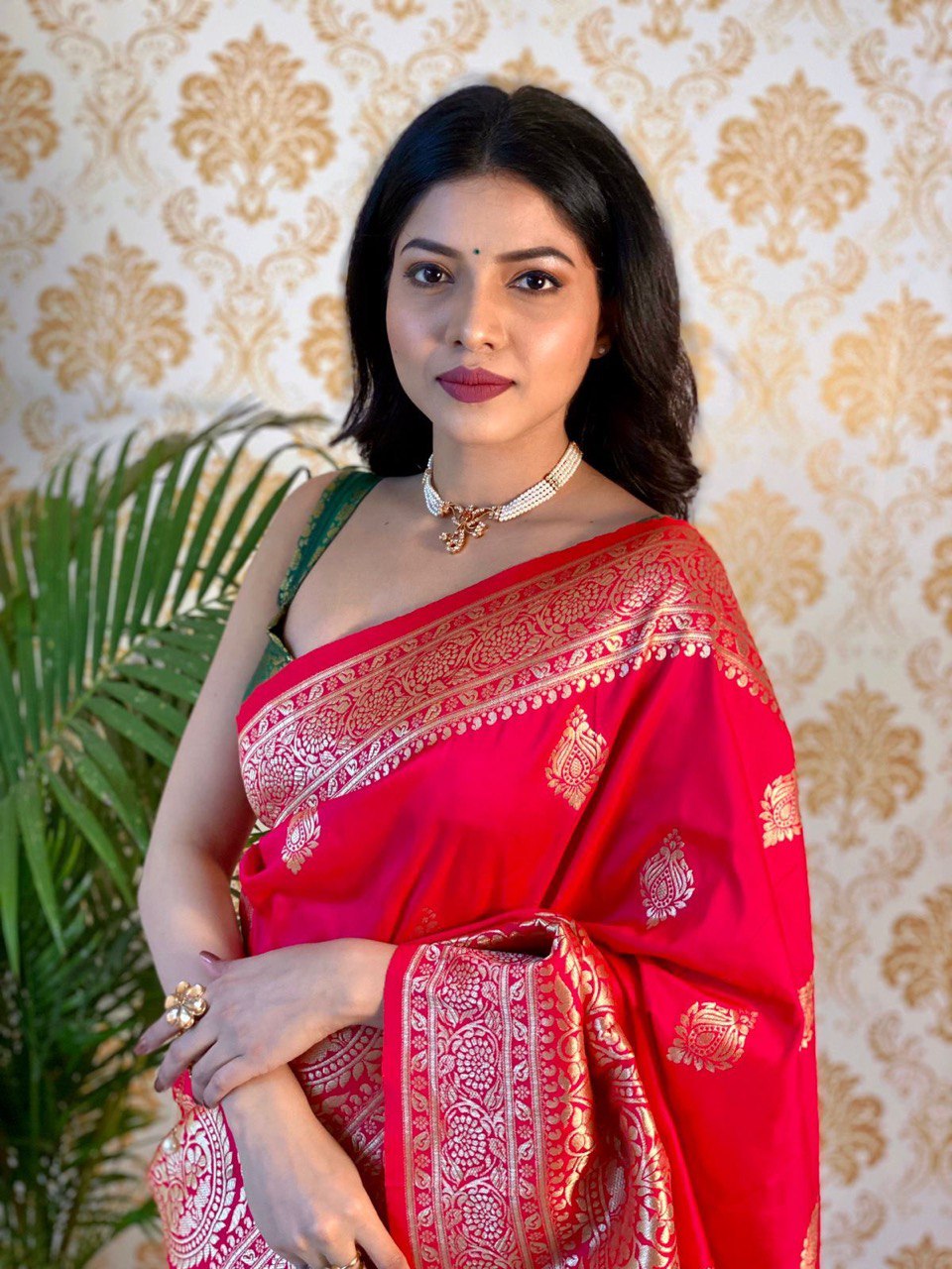 Pure Silk With Pure Zari Weaving Dark Rani Saree