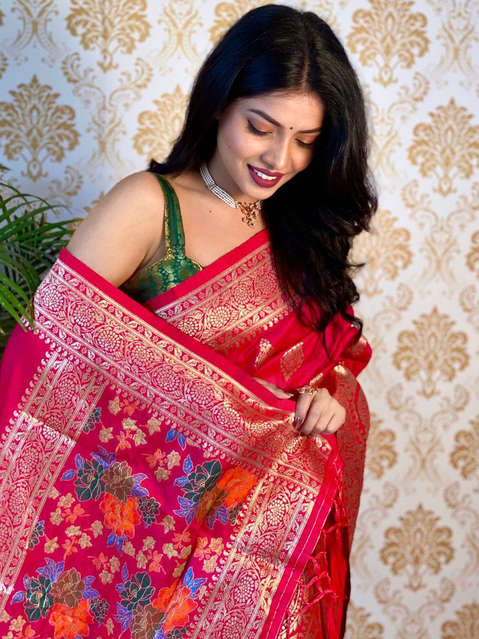 Pure Silk With Pure Zari Weaving Dark Rani Saree