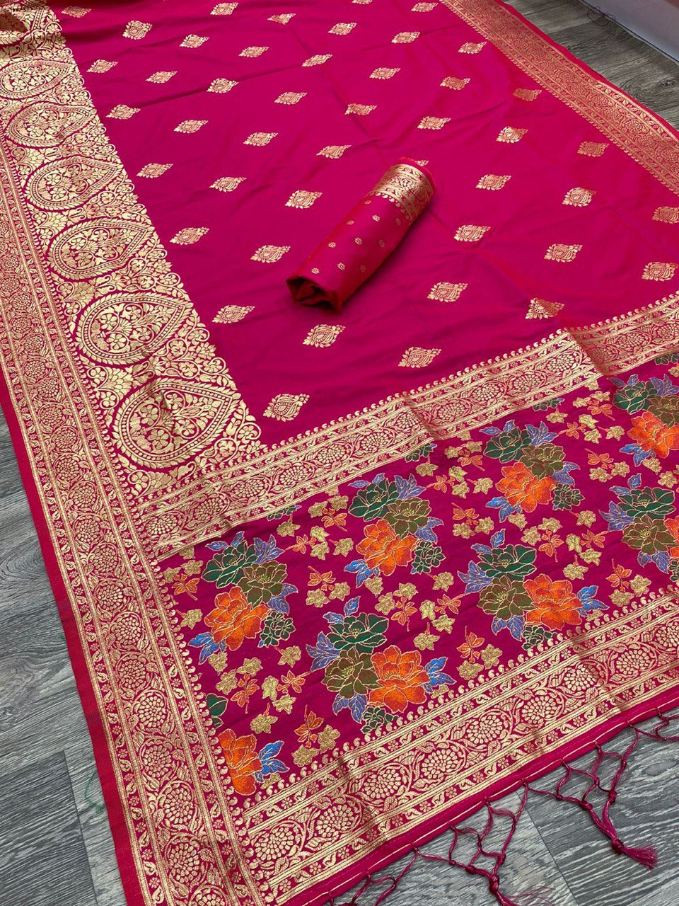 Pure Silk With Pure Zari Weaving Dark Rani Saree