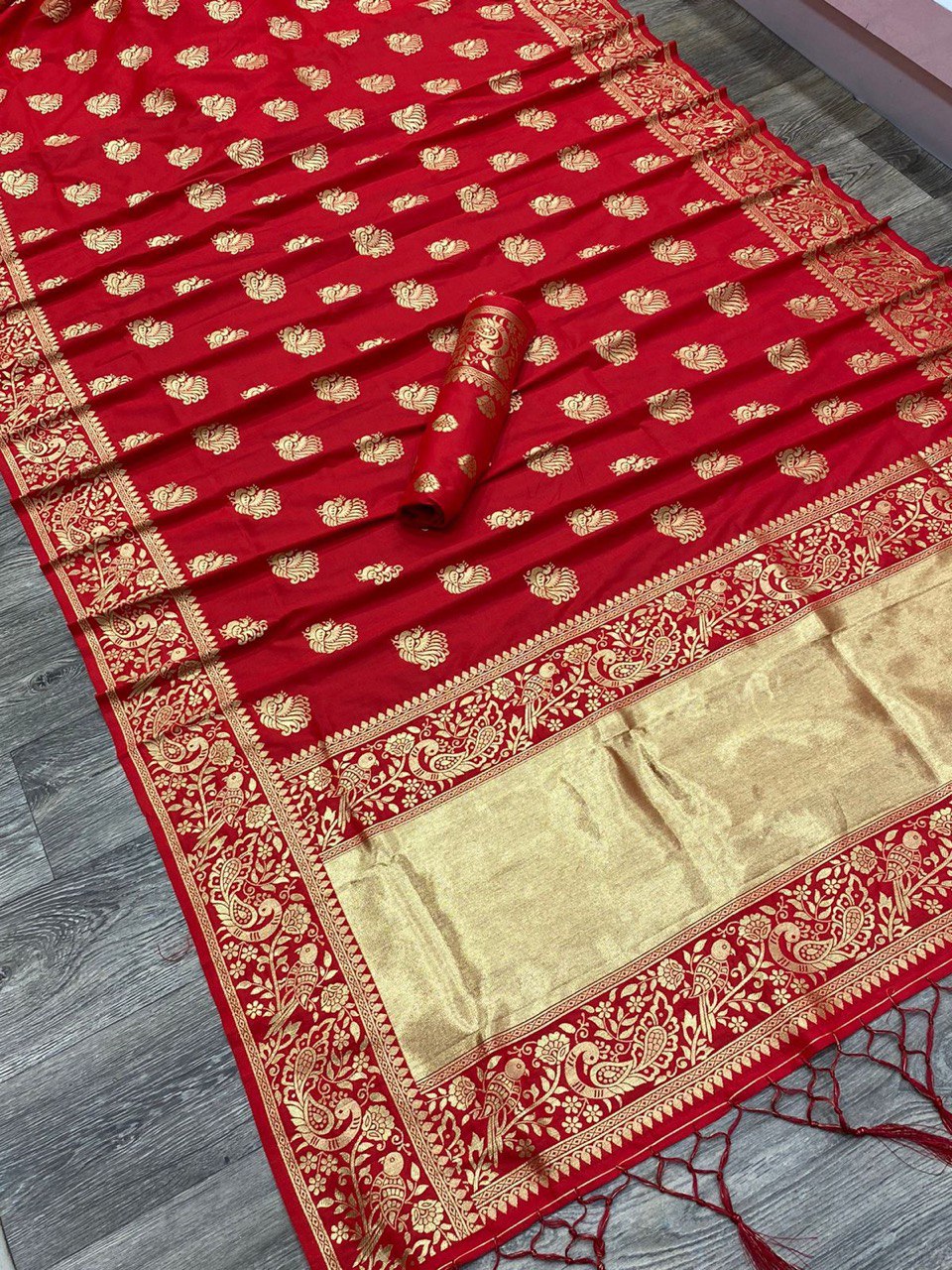 Pure Silk With Pure Zari Weaving Special Red Saree