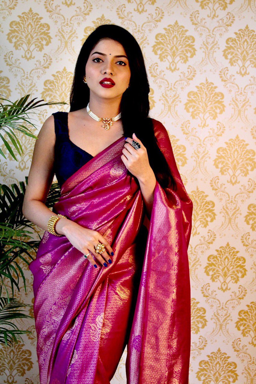 Purple Pure Silk With Pure Zari Weaving Special Saree