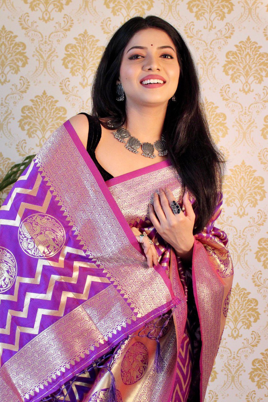 Purple Slab Weaving Soft Royal Saree