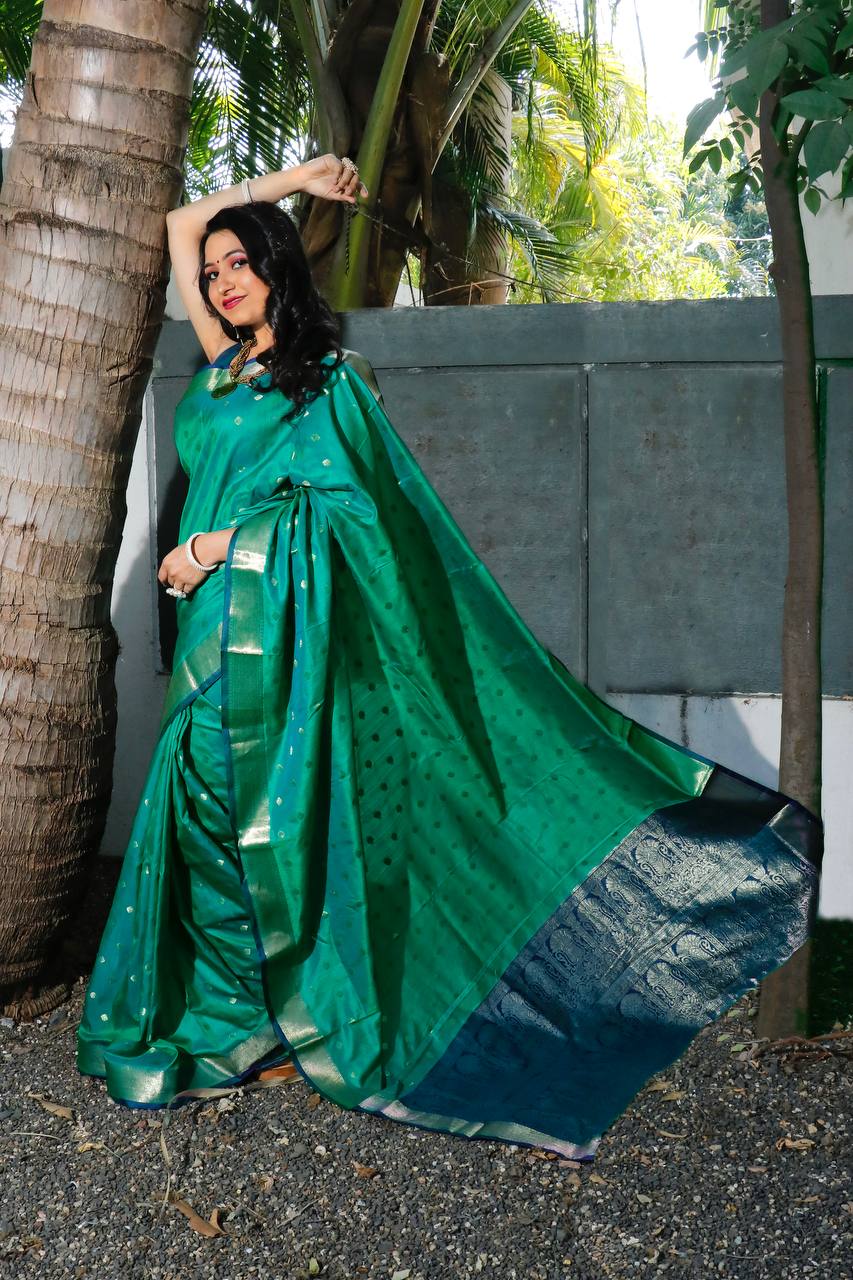 Green Beautiful Rich Pallu Saree With Dolly Butti