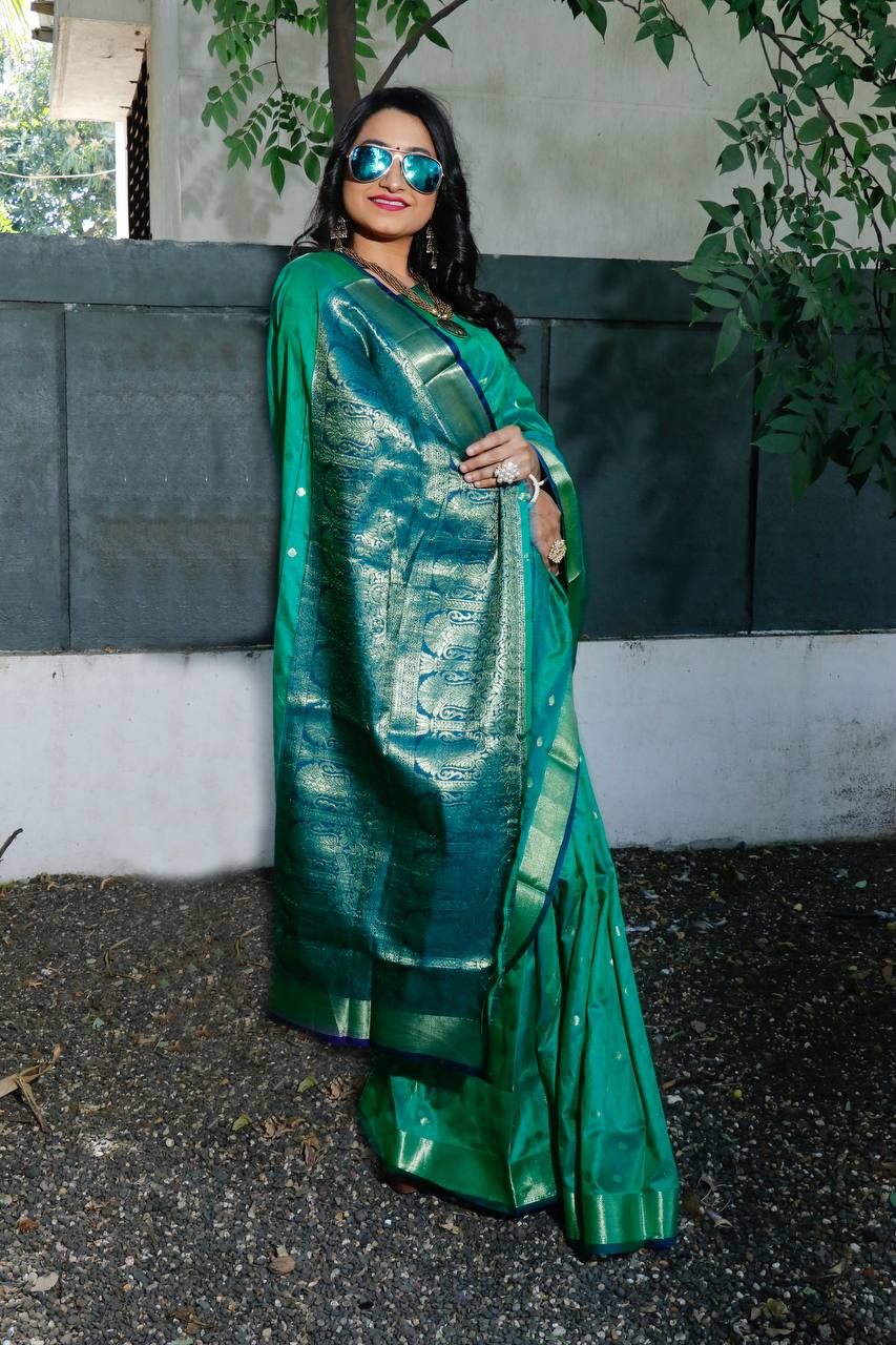 Green Beautiful Rich Pallu Saree With Dolly Butti