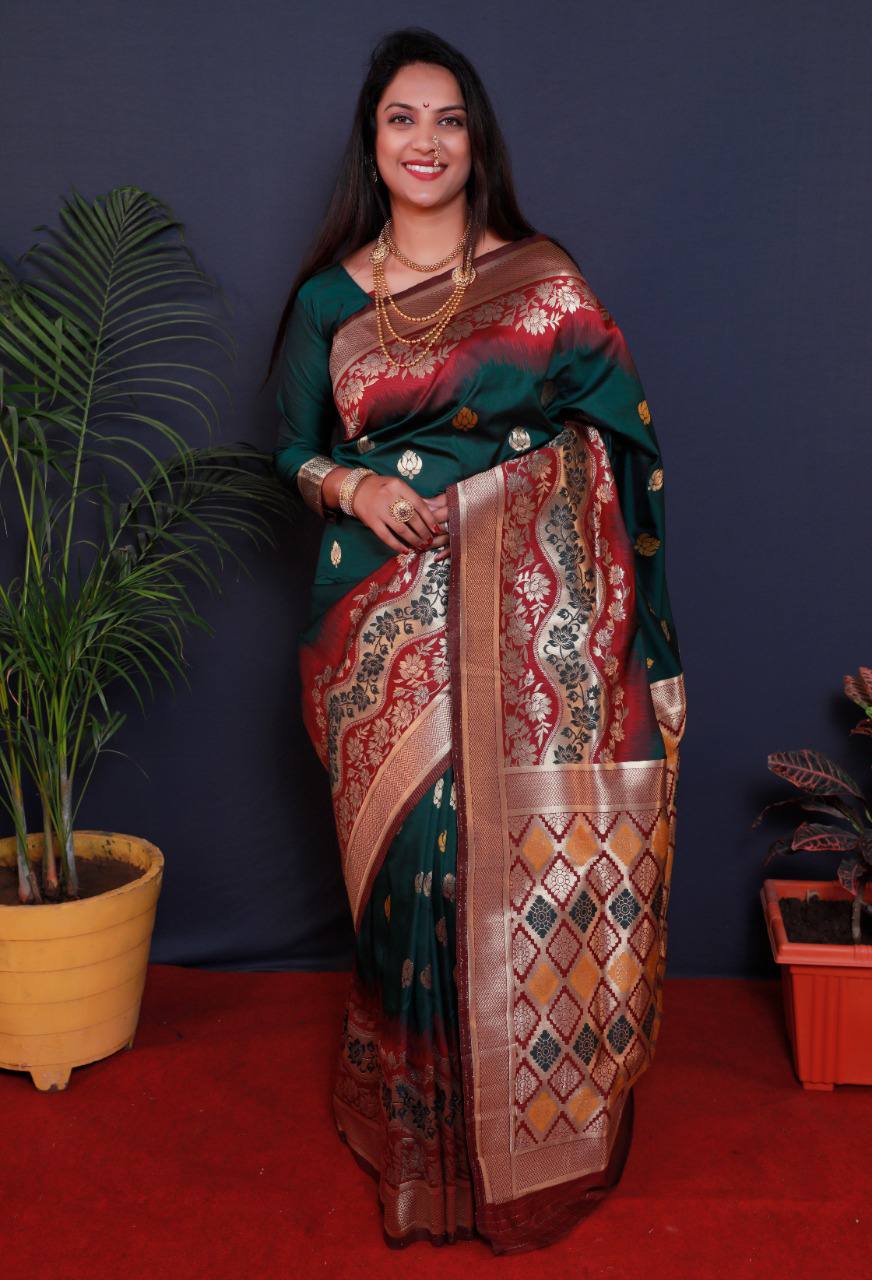 Green Pure Silk Handloom Saree With Pure Jari Weaving