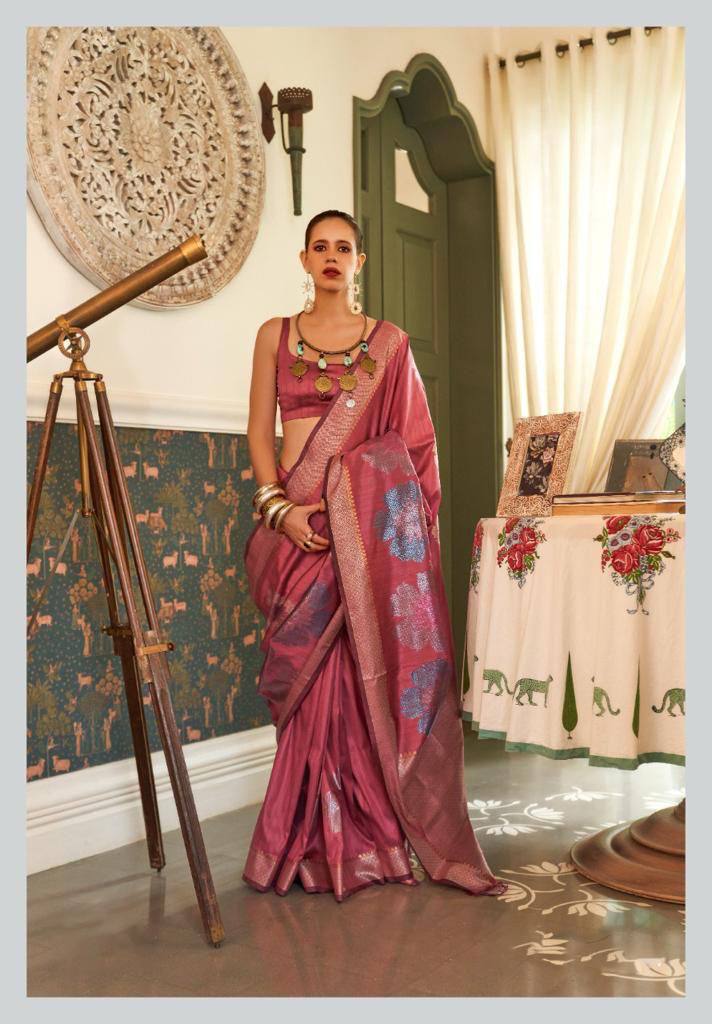 Wine Handloom Weaving Silk Saree