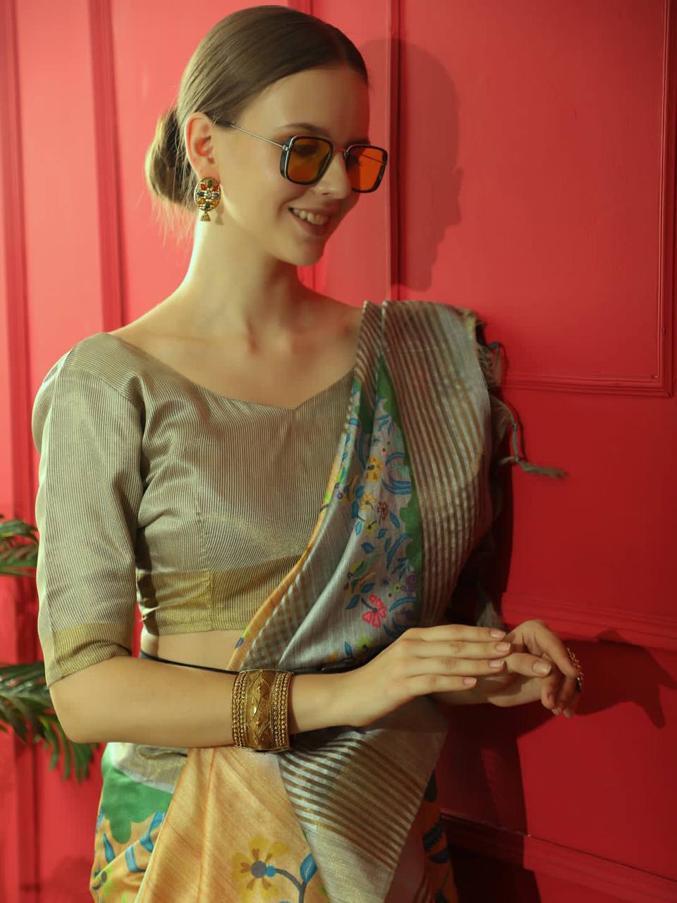 Yellow Tussar Print Soft Saree with all Over Beautiful Print