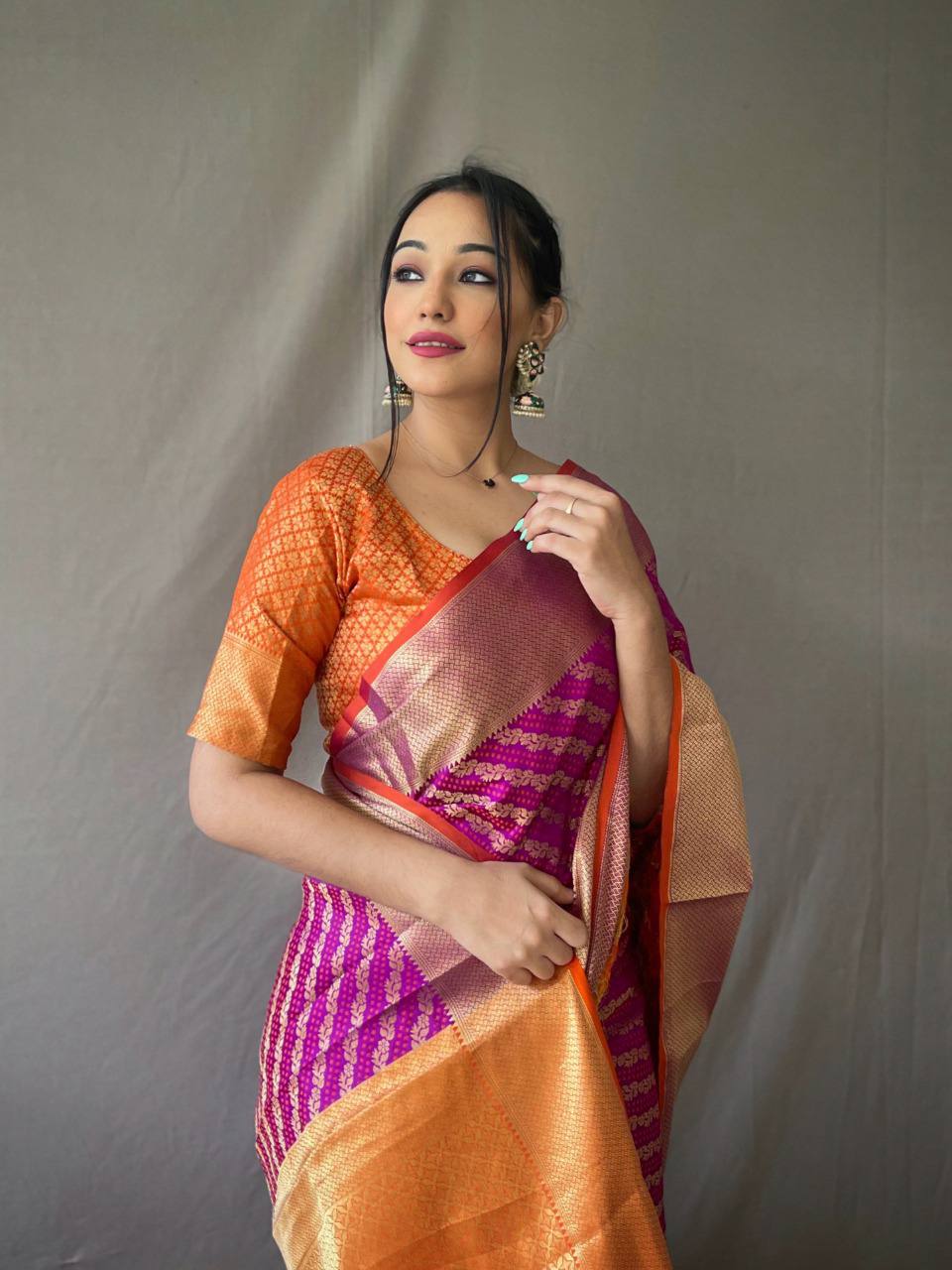 Purple Banarasi Beautiful Patola Sarees With Leheriya Gold Zari Weaves