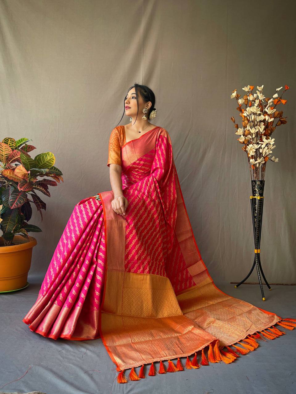 Rani Banarasi Beautiful Patola Sarees With Leheriya Gold Zari Weaves