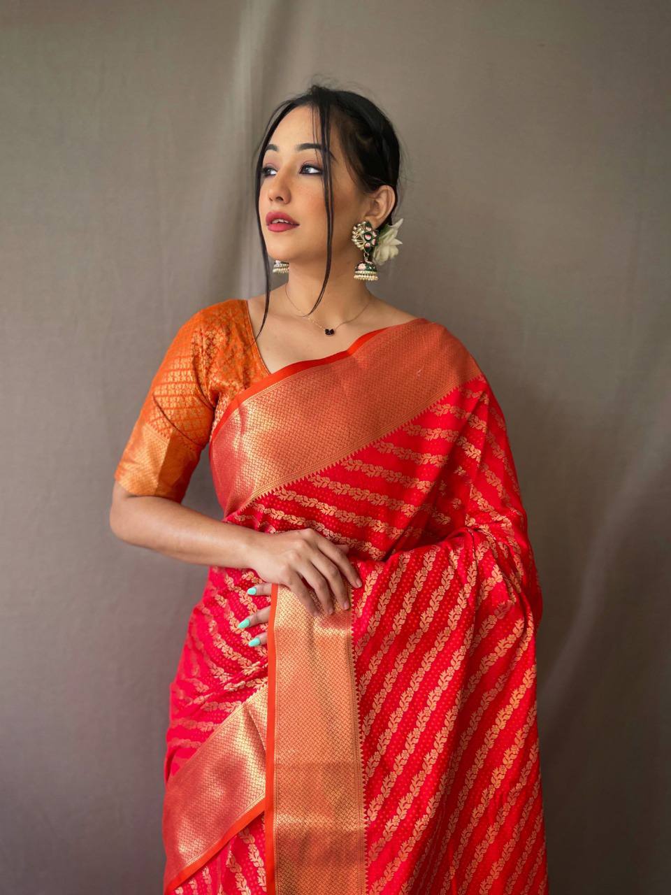 Red Banarasi Beautiful Patola Sarees With Leheriya Gold Zari Weaves