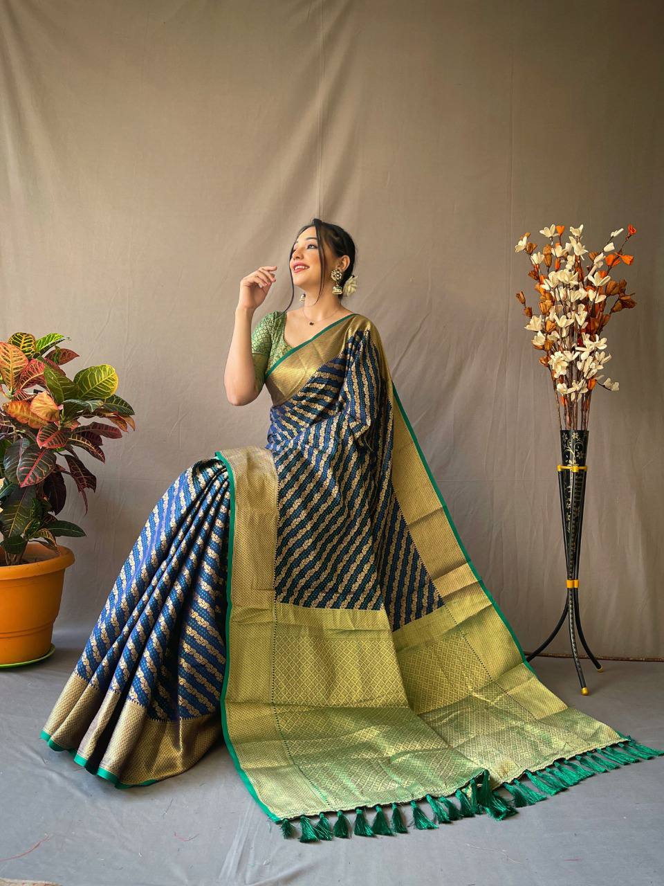 Blue Banarasi Beautiful Patola Sarees With Leheriya Gold Zari Weaves