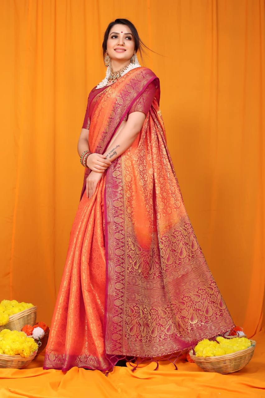 Red Pure Softly Silk Handloom Saree