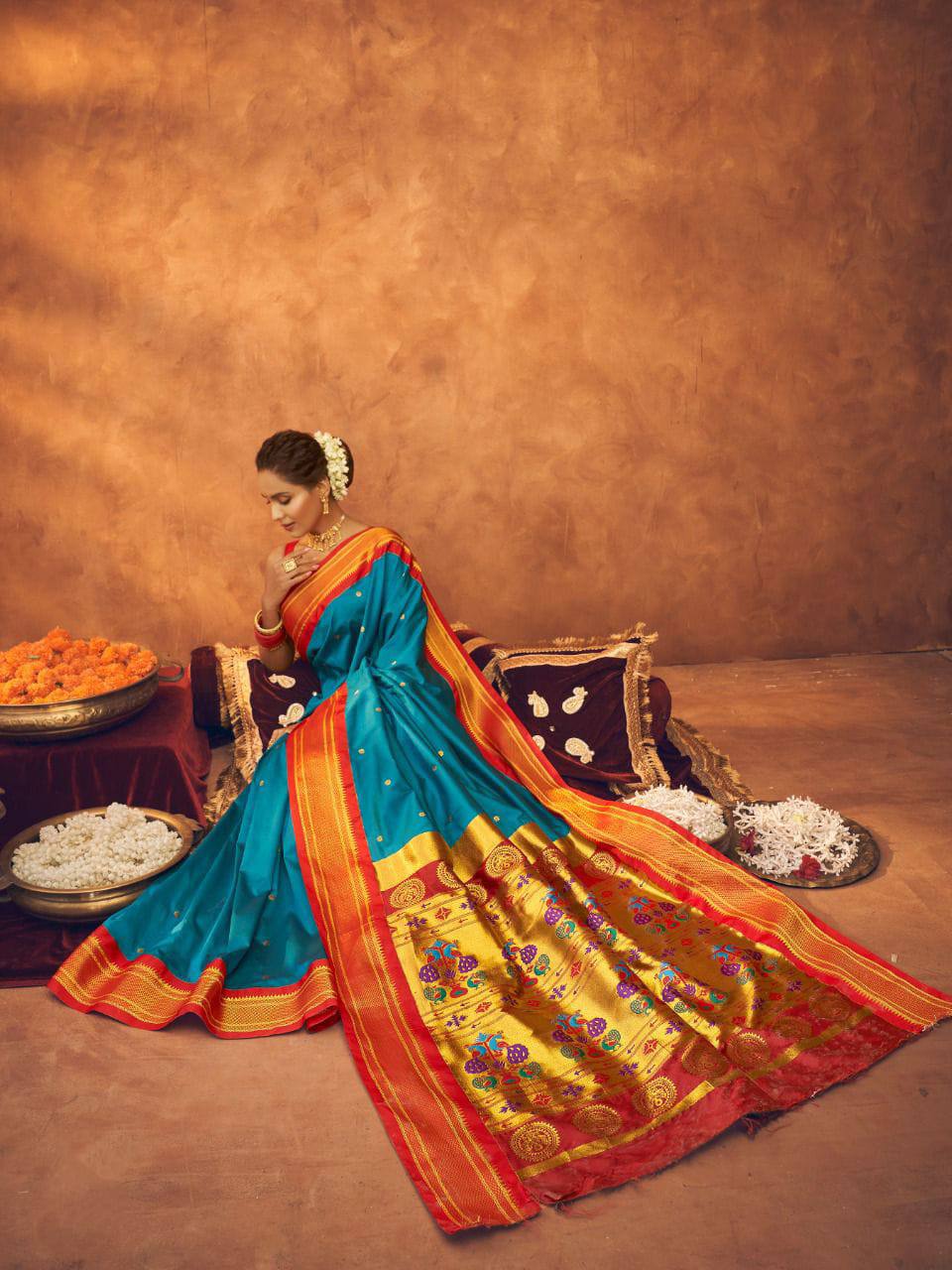 Sky Blue Soft Silk With Gold Zari