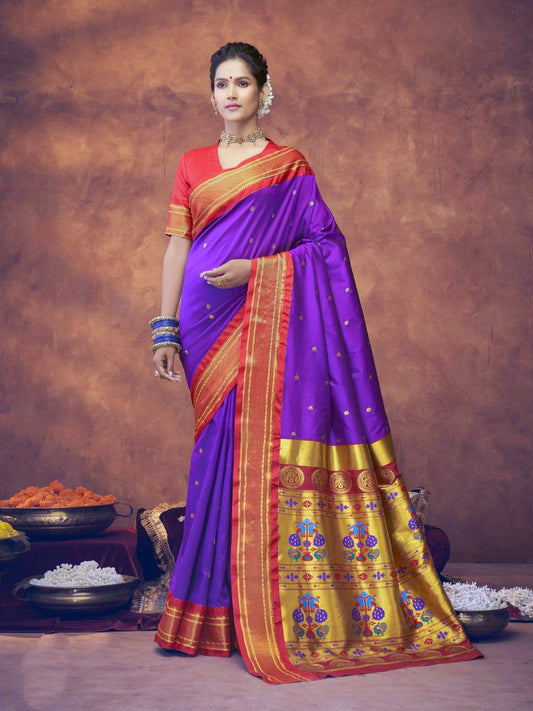 Blue Soft Silk With Gold Zari