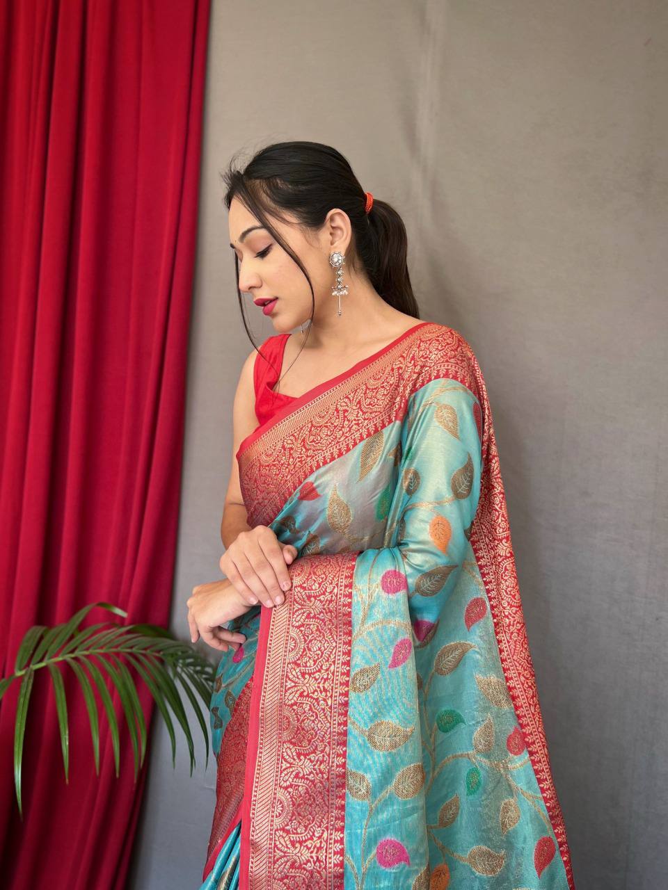 Sky Blue  Pure Tissue Silk Saree With Zari Weaving