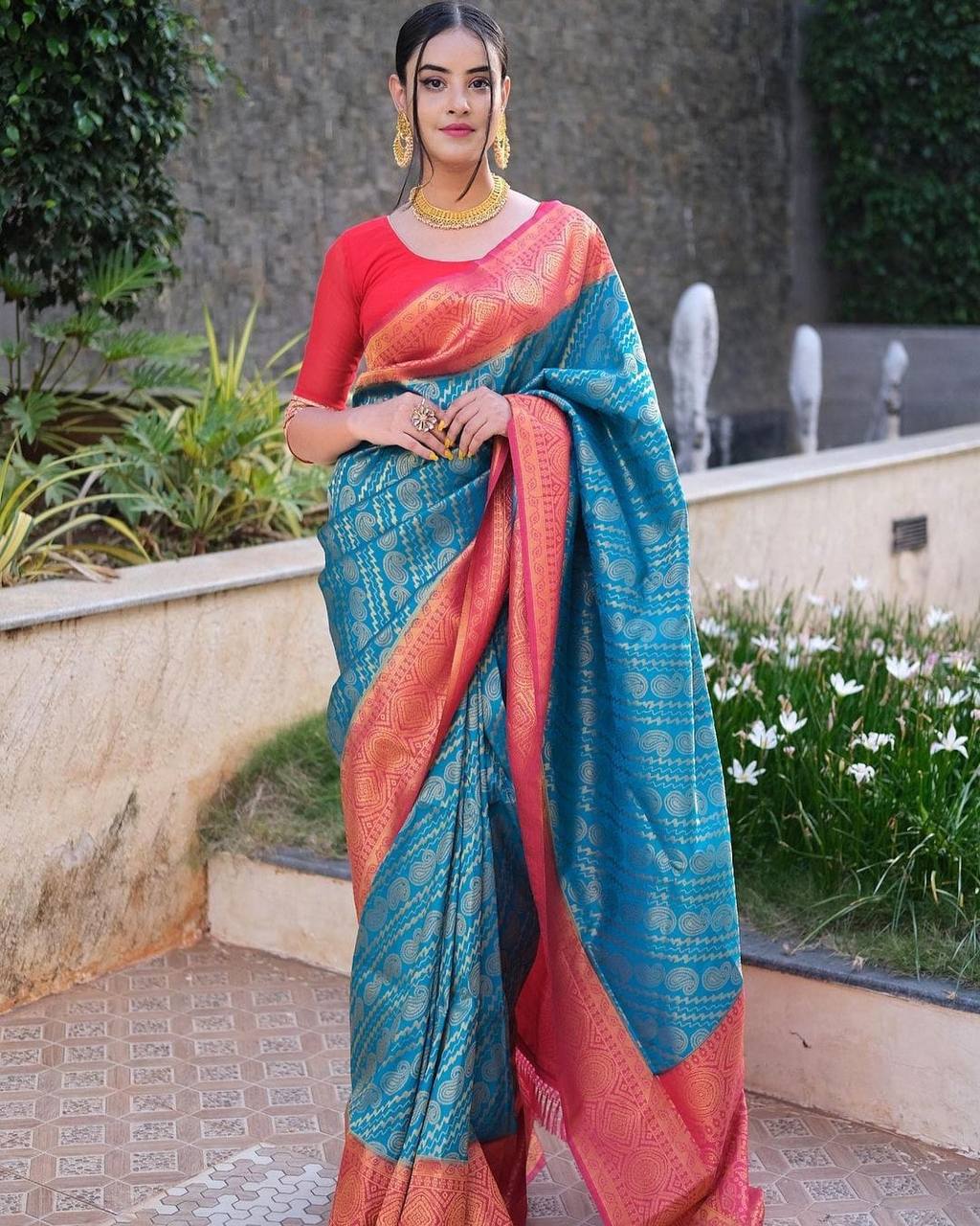 Blue Soft Lichi Silk Saree