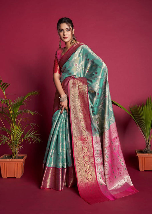Teal Soft Kanjivaram Silk Saree