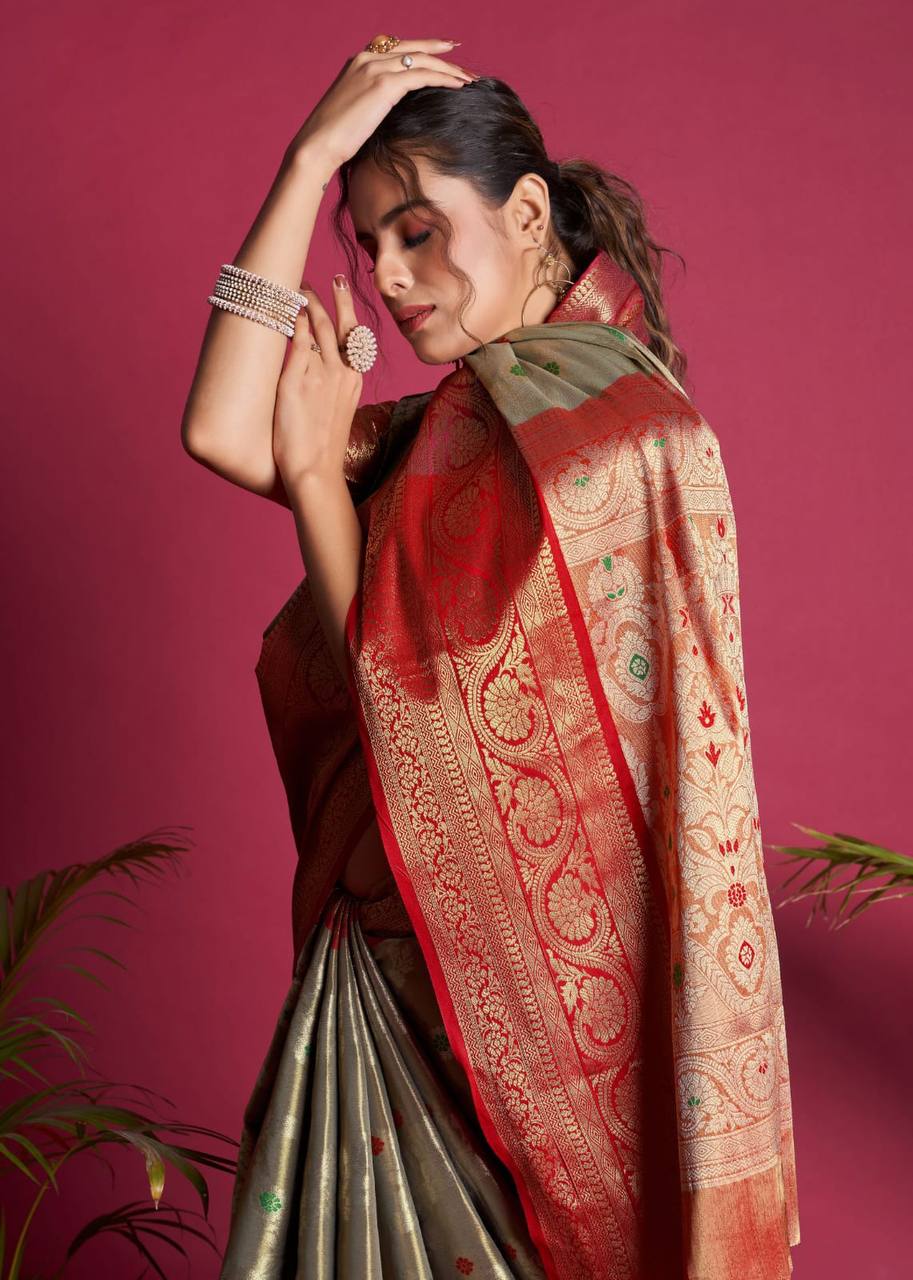 Grey Soft Kanjivaram Silk Saree