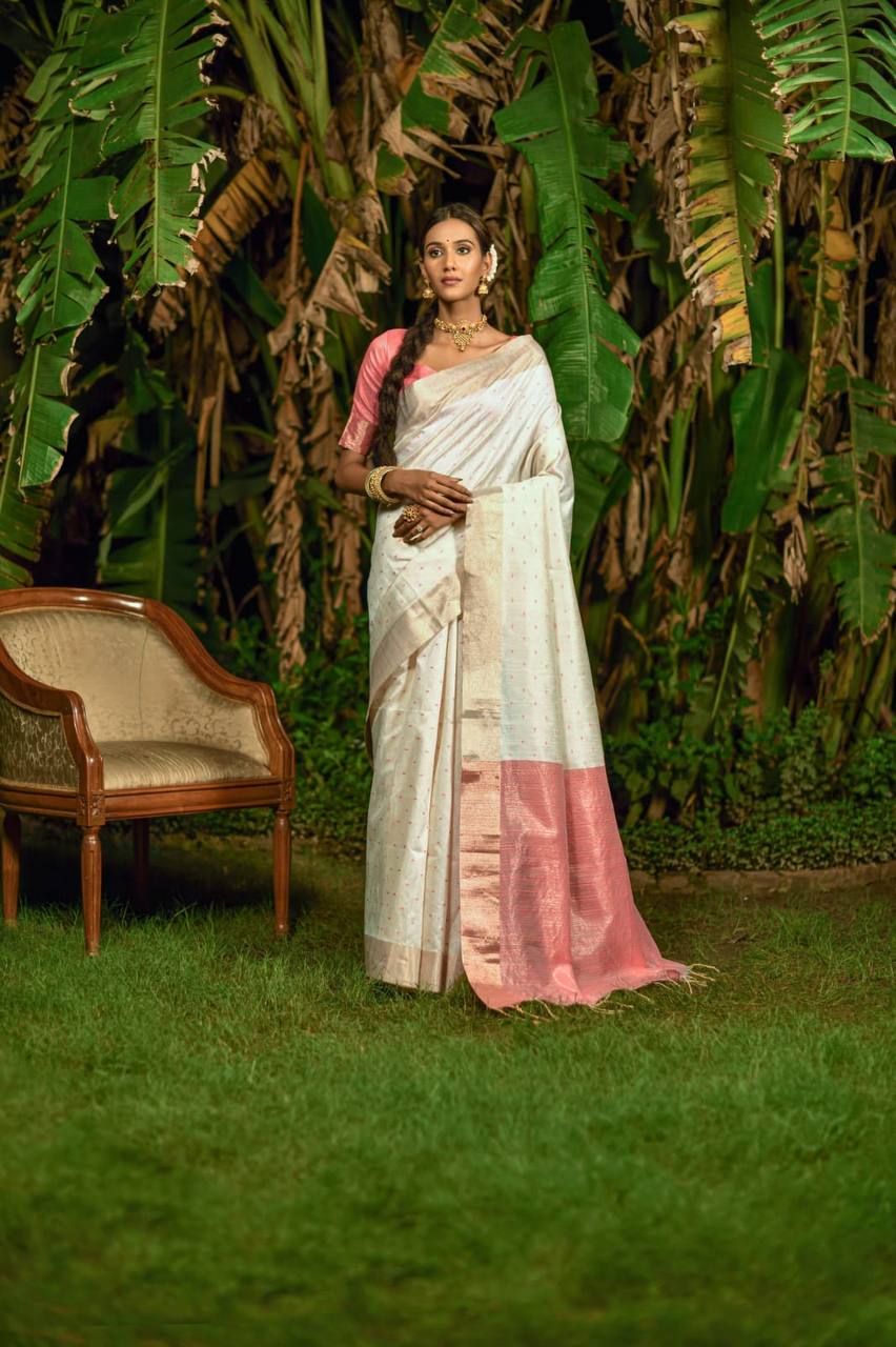 White Bhagalpuri Silk Saree