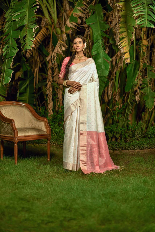White Bhagalpuri Silk Saree