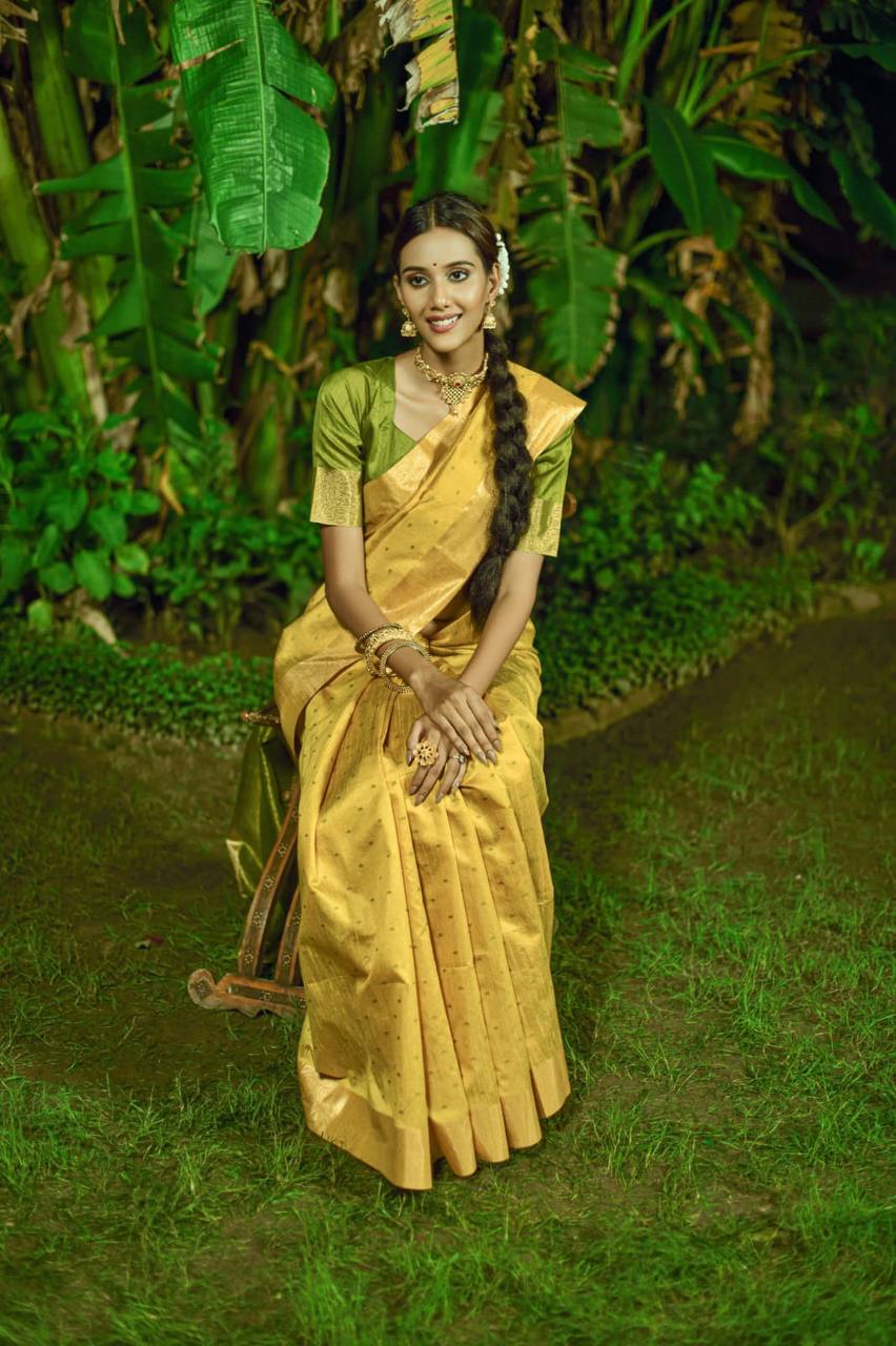 Yellow Bhagalpuri Silk Saree