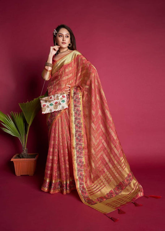 Red Tissue Organza Silk Saree