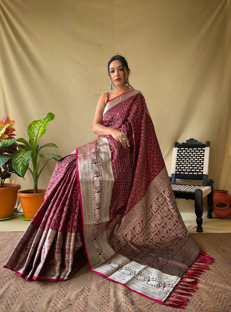 Wine Silk Saree With Rich Pallu