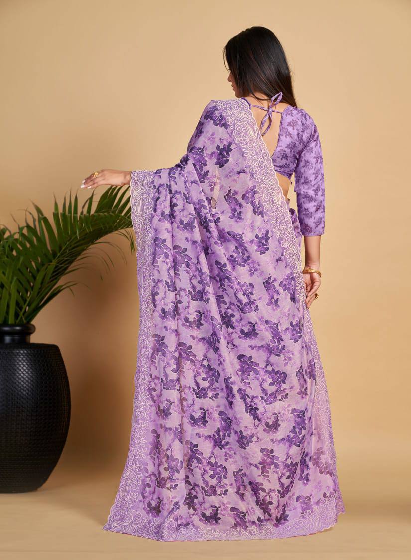 Purple Soft Linen Cotton Saree