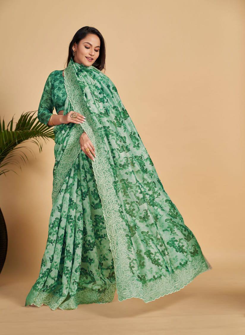 Green Soft Linen Cotton Saree