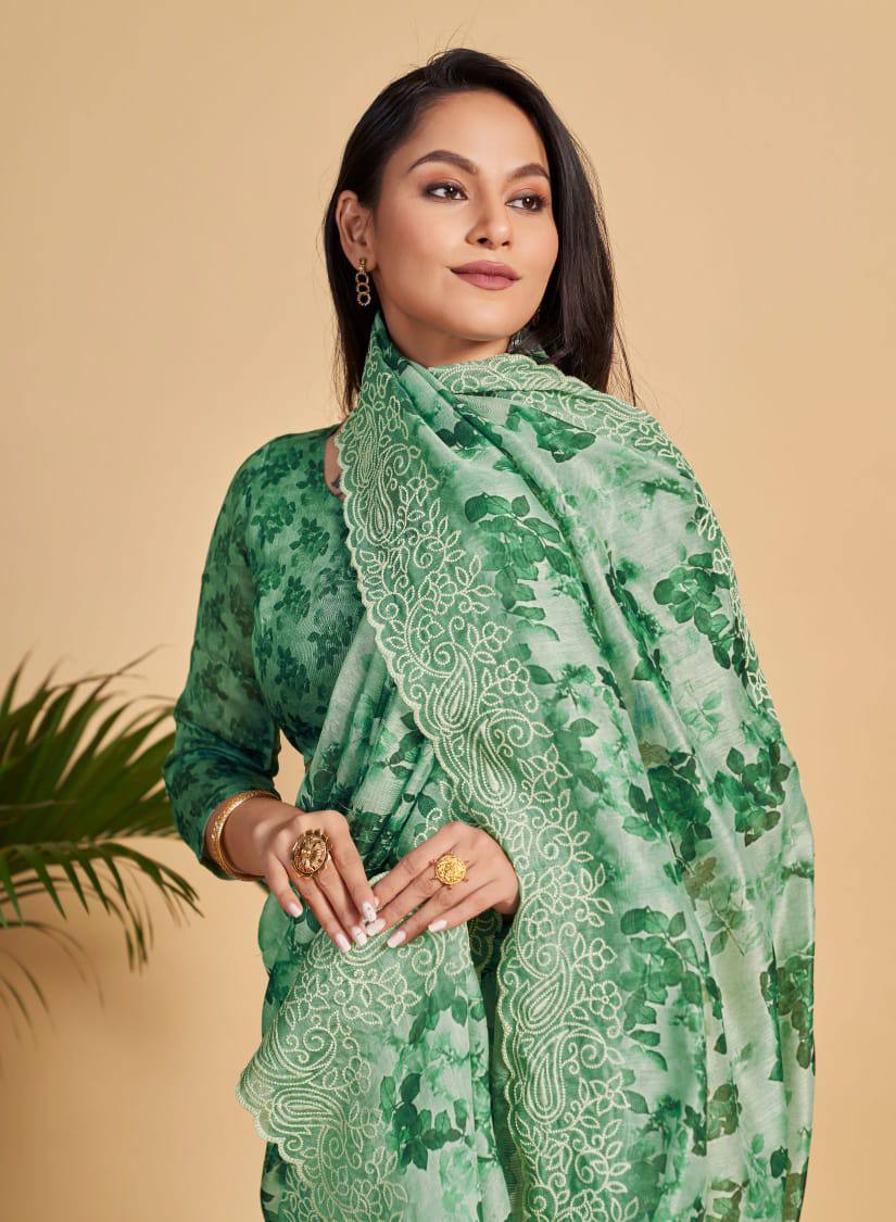 Green Soft Linen Cotton Saree