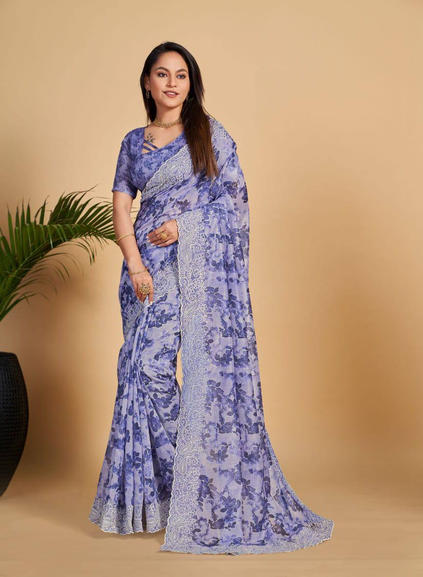 Blue Soft Linen Cotton Saree