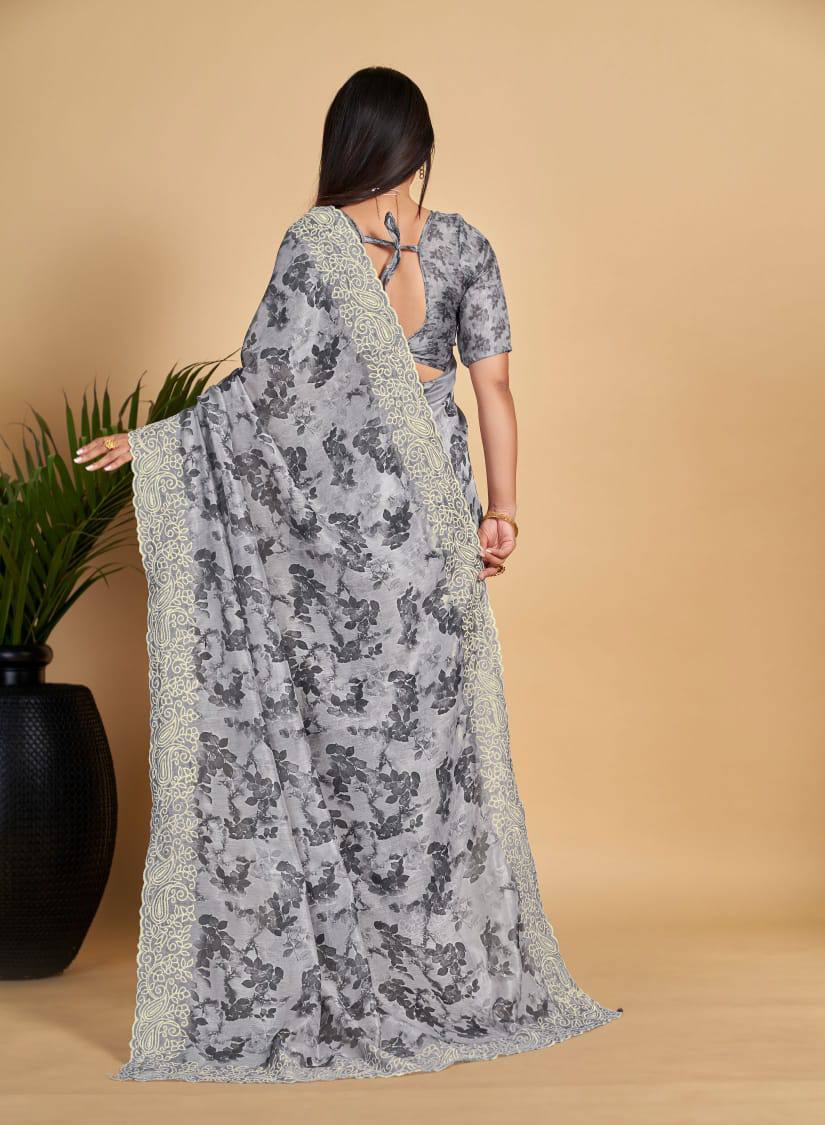 Grey Soft Linen Cotton Saree