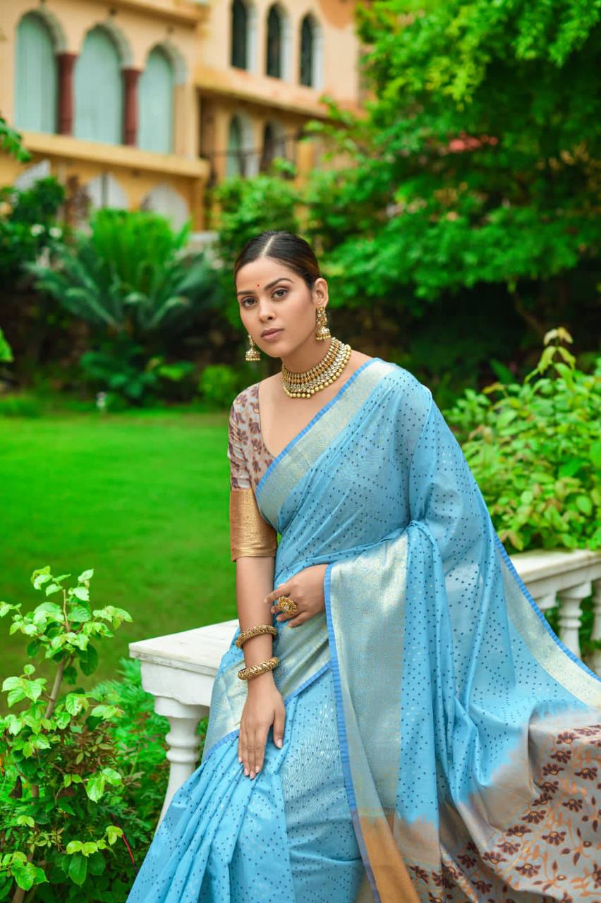 Sky Blue Premium Chanderi Silk Saree