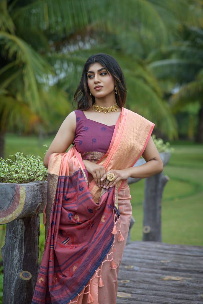 Pink Premium Chanderi Silk Saree With Unique Meena Weaves