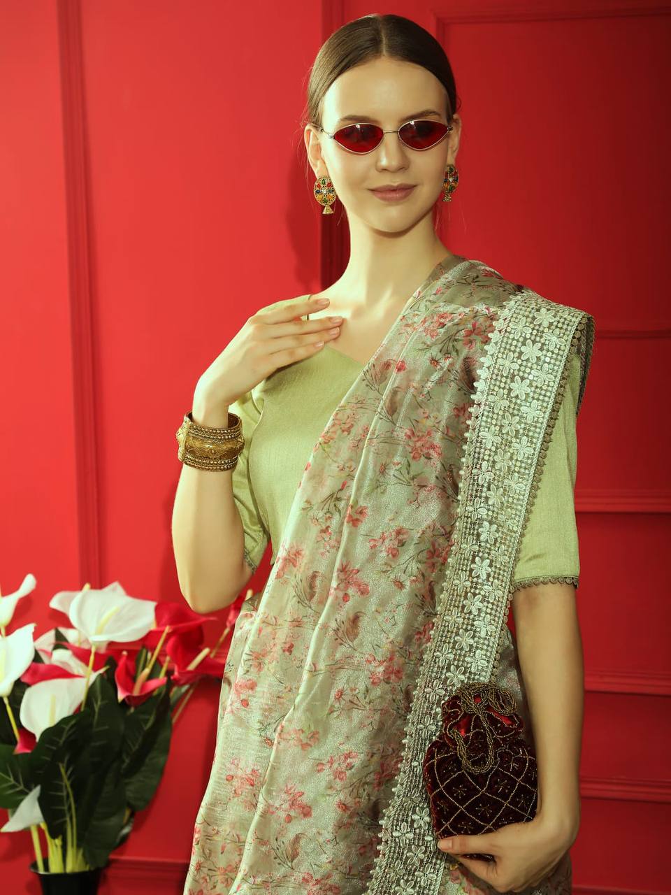 Green Soft Organza Silk Saree