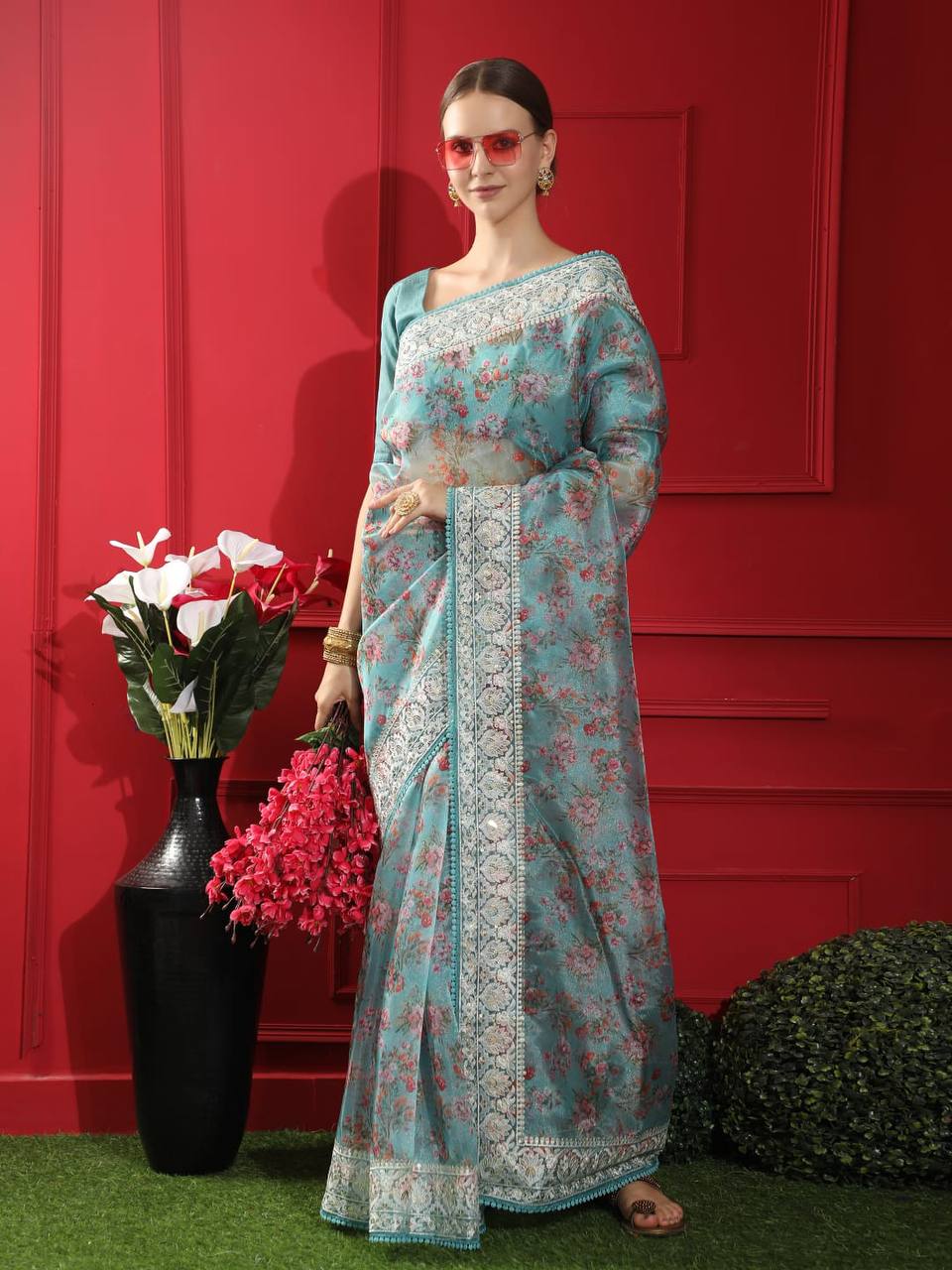 Sky Blue Soft Organza Silk Saree