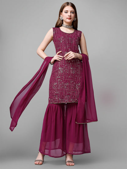Georgette Embroidered Kurta Set With Dupatta