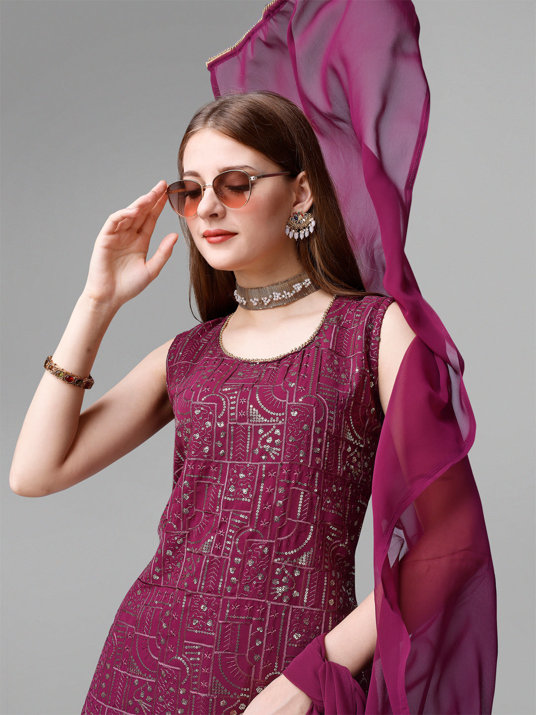 Georgette Embroidered Kurta Set With Dupatta