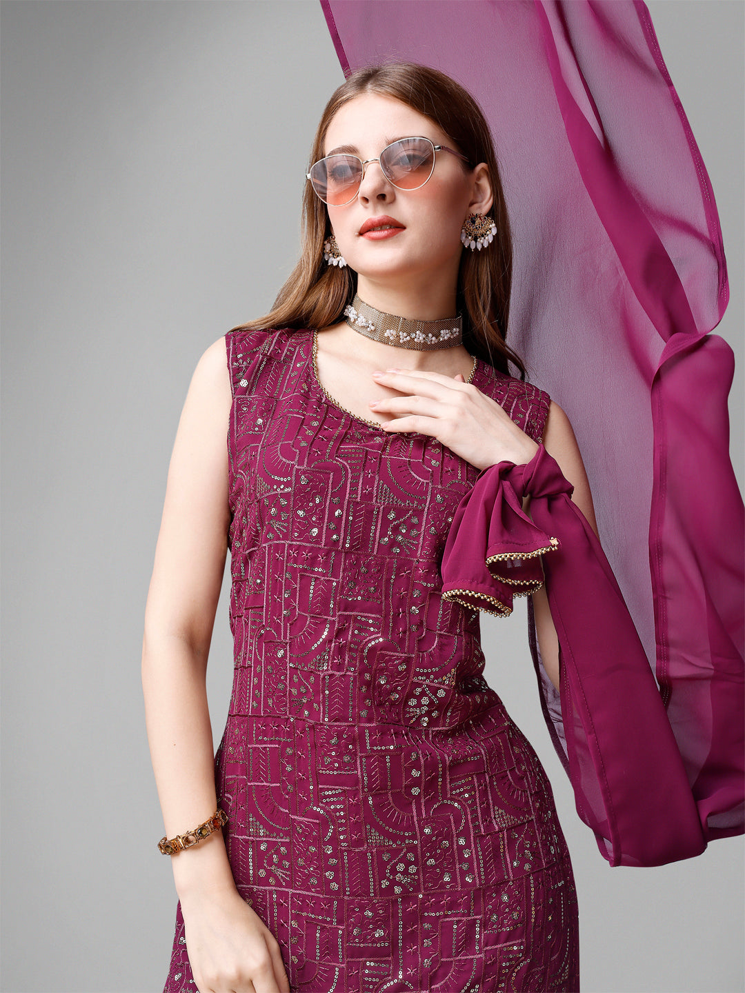 Georgette Embroidered Kurta Set With Dupatta
