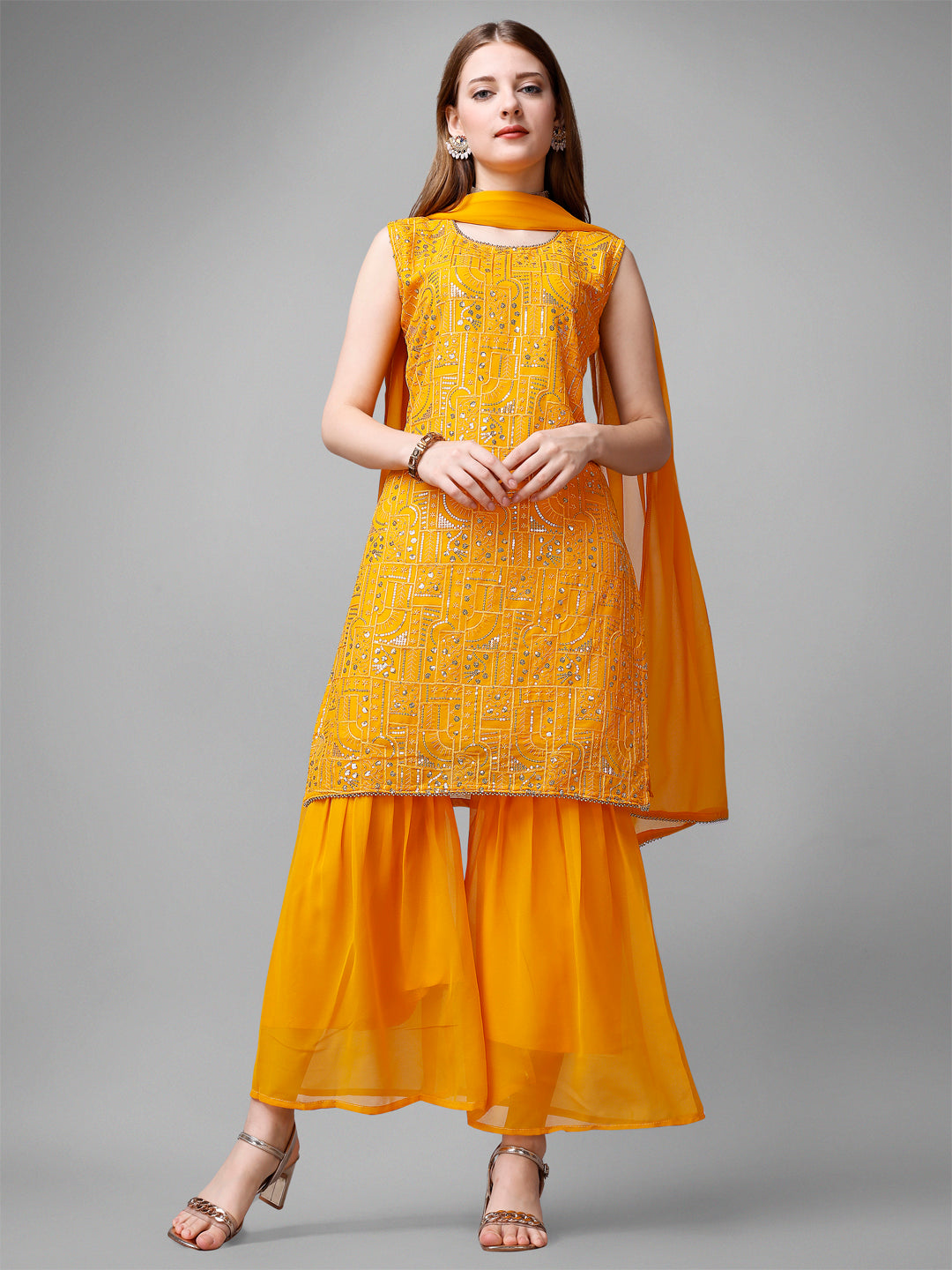 Georgette Embroidered Kurta Set With Dupatta