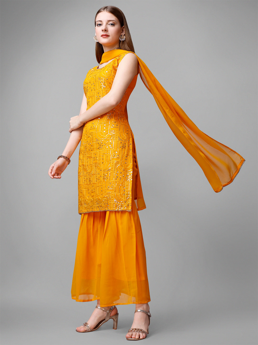 Georgette Embroidered Kurta Set With Dupatta