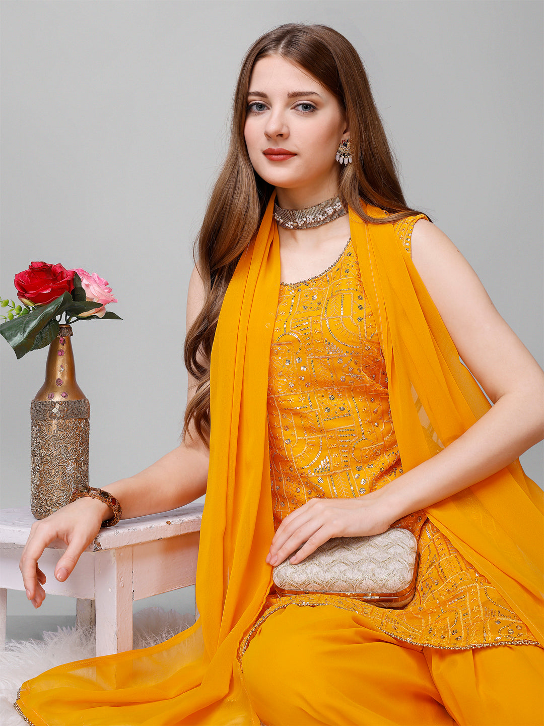 Georgette Embroidered Kurta Set With Dupatta