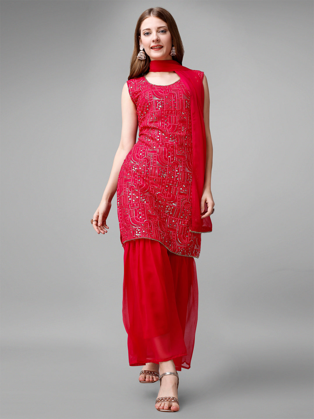 Georgette Embroidered Kurta Set With Dupatta