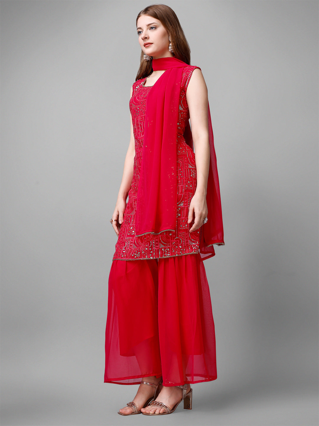 Georgette Embroidered Kurta Set With Dupatta