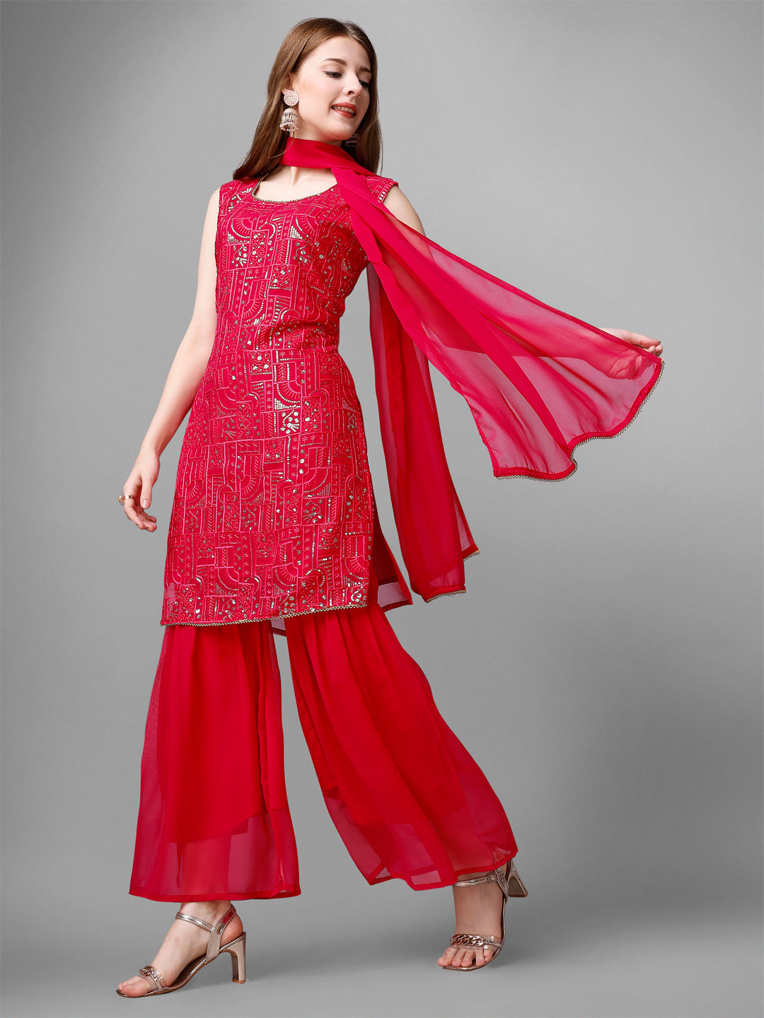 Georgette Embroidered Kurta Set With Dupatta