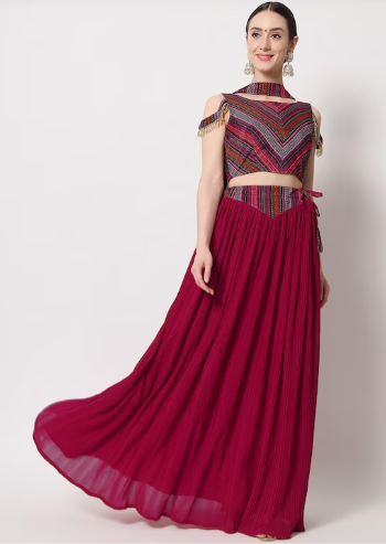 Bridal Thread Embroidered Semi Stitched Lehenga Choli