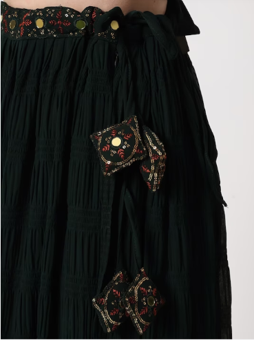 Sequined Semi-Stitched Crush Pattern Lehenga & Unstitched Blouse With Dupatta